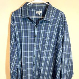 Peter Millar Shirt XXL Blue Green Plaid Soft Polyester Nylon Mens Button Up